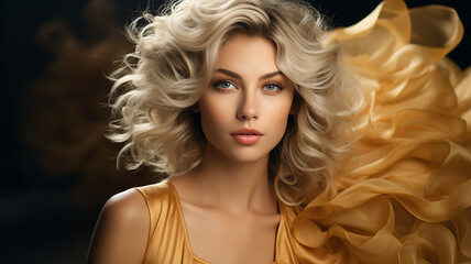 Fototapeta premium beauty woman with curly hair and makeup. beautiful girl with curly blond curly hair