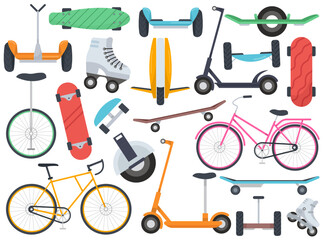 Alternative eco transport for city, environment friendly electric vehicle set vector illustration