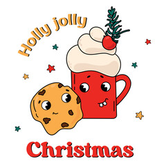 Christmas card in retro style. Holly jolly Christmas.