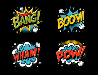 Bang boom wham wow tshirt idea lifestyle pop culture vintage comic book vector illustration sweatshirt clothing - obrazy, fototapety, plakaty