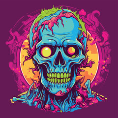 Psychedelic zombie skull design - vector illustration