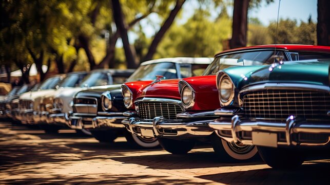 Vintage classic cars lined up at a show