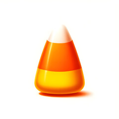 Single Glossy Candy Corn with Vibrant Bands on White Background, Minimalist Concept of Halloween Treats, Festive Seasons, and Sweet Indulgences