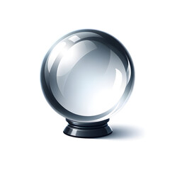 Crystal Ball on Black Stand with Reflective Surface - Concept of Clarity, Futuristic Vision and Mystic Divination in Fortune-Telling, White Background - obrazy, fototapety, plakaty