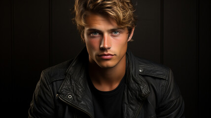 Obraz premium portrait of a man with a leather jacket.