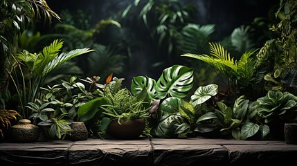 A fresh and exotic jungle background with ample copy