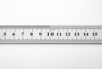 School metal ruler isolated on white background.Metric steel ruler, isolated on white. 30cm.