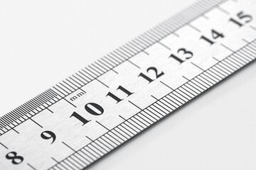 School metal ruler isolated on white background.Metric steel ruler, isolated on white. 30cm.