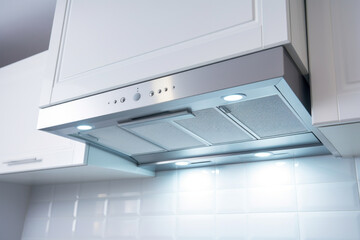 Contemporary range hood with built-in lighting