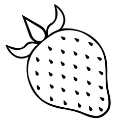 Strawberry. Sweet fruit with a stalk. Silhouette. A ripe berry with small seeds lies on its side. Vector illustration. Outline on isolated background. Idea for web design, menu.