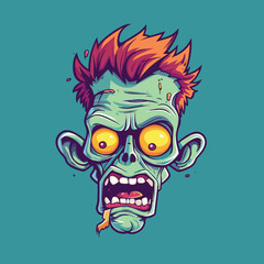 Funny Zombie Head Vector Illustration Bold Design