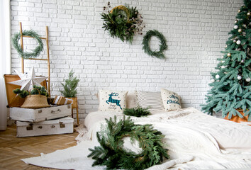 interior of a room with Christmas decoration