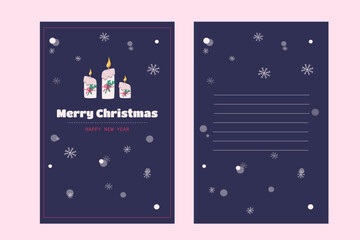 Vector minimalistic Merry Christmas and Happy New Year greeting card with place for text