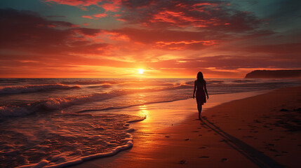 Fototapeta na wymiar sunset on the beach HD 8K wallpaper Stock Photographic Image 