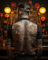 Man with intricate back tattoos