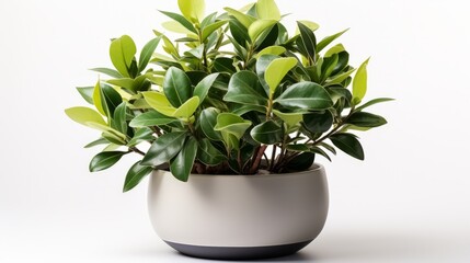 A potted plant with green leaves isolated on a white background