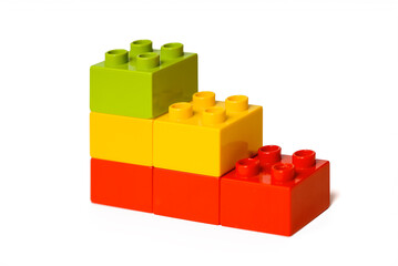 Toy Bricks Infographic: Block-Based Chart on white Surface. Bank, finance, investment, creative solution, money concept.