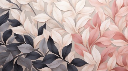 Leafy background in tan, pale dogwood, and ash grey colour, wall decor, canvas design