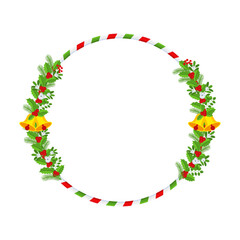 Christmas round floral wreath frame. Traditional winter garland icon