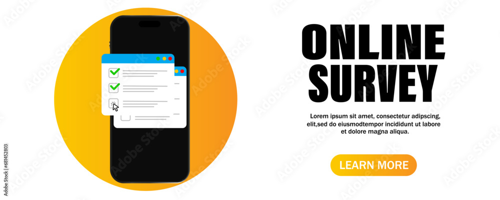 Poster illustration of an online survey on a smartphone screen. take a survey, a list of online forms on a 