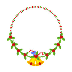Christmas round floral wreath frame. Traditional winter garland icon