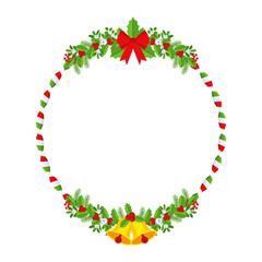 Christmas round floral wreath frame. Traditional winter garland icon