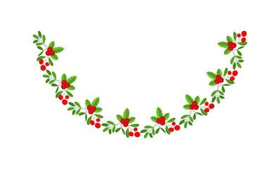 Semicircular Christmas floral garland. Wreath Frame. Spruce evergreen branch
