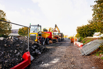 Obraz premium construction of a new railway in UK in autumn