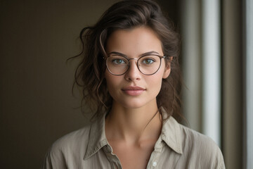 Fototapeta premium Portrait of young beautiful woman with eyeglasses looking at camera.