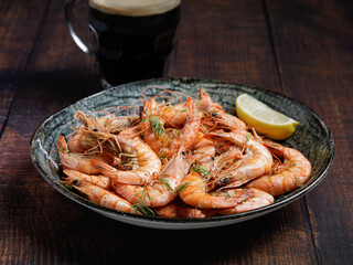 Tasty Seafood Appetizer: Fried Shrimp Scampi and Cold Beer