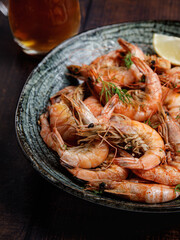 Tasty Seafood Appetizer: Fried Shrimp Scampi and Cold Beer