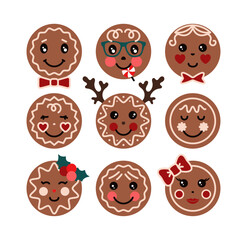 Gingerbread Faces Gingerman Bundle Christmas Cookie Face Set Winter Holidays Round Ornaments