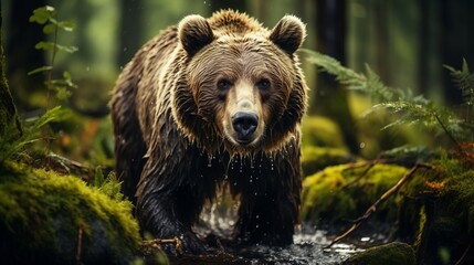 Fototapeta premium A wild adult Brown Bear Ursus Arctos in a summer