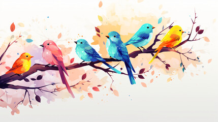Cute flock of colorful birds