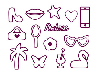 Popular pink collection for girls. heart, daisy, shoe, butterfly, star. logo, sticker, isolated elements on a white background. for print, banner, postcard. art vector illustration. barbie style