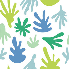 Fototapeta premium Matisse inspired seamless pattern background with abstract shapes blobs. Modern silhouettes, freehand floral plant doodle wallpaper print.