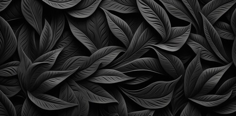 Tropical black foliage leaves pattern background,