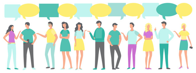 Fototapeta na wymiar People talking. Vector illustration. Conversations play vital role in establishing and nurturing personal relationships People rely on speech to express their ideas, emotions, and beliefs The people