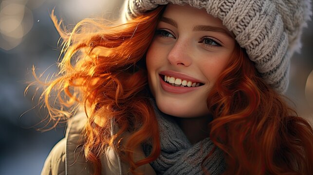 Laughing Redhead in Knit Hat