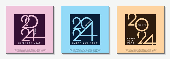 Creative concept of Happy New Year 2024 graphic. Collection of modern colored geometric backgrounds with copy space. top view scene. Vector Illustrator EPS