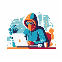 Hacker concept Flat vector illustration daily activities working AI Generated