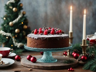 Festive cake on a beautifully decorated table