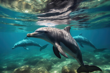 Graceful Dolphins Gliding Through Ocean Depths