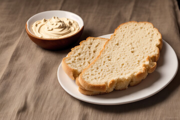 Fototapeta na wymiar Freshly baked bread on a wooden board, close-up.Bagel Generative AI