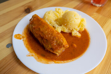Cabbage Rolls with Mashed Potatoes, Cabbage Rolls Stuffed with Ground Meat and Rice