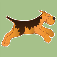 Sticker dog. Airedale Terrier. Funny sticker with a dog. Cartoon style. Set of stickers. Cartoon character for comics and postcards