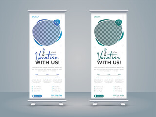 Creative and professional vacation roll up banner print ready editable vector template.