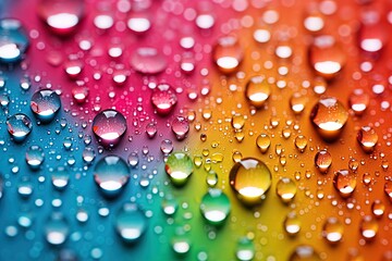 Closeup of beautiful water drops on a multicolor surface