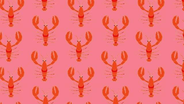 Hand drawn red Lobster Loop Background. Video flat cartoon animation design element. 4K video footage 