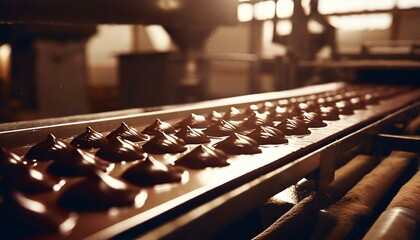 Chocolate factory's conveyor process close up
